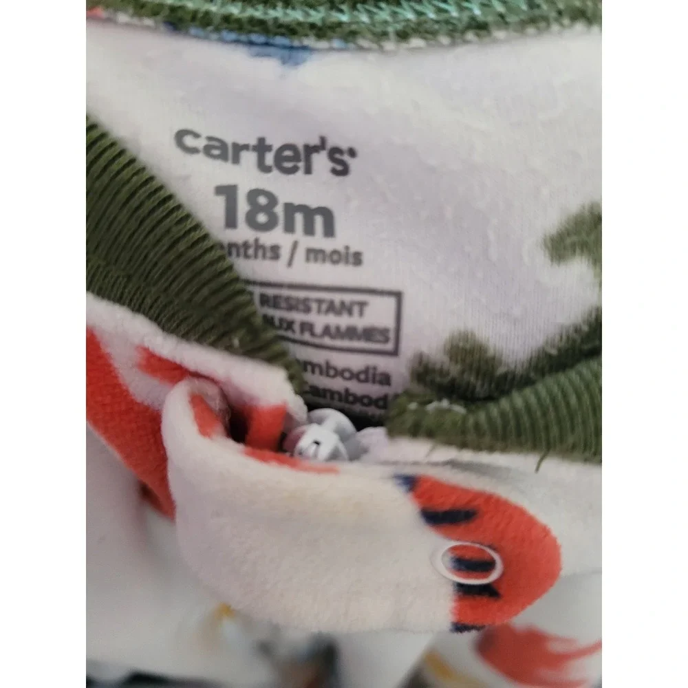 Carters Baby Boys 18M Dinosaur Fleece Footed Pajamas White Green Zip Sleeper #3